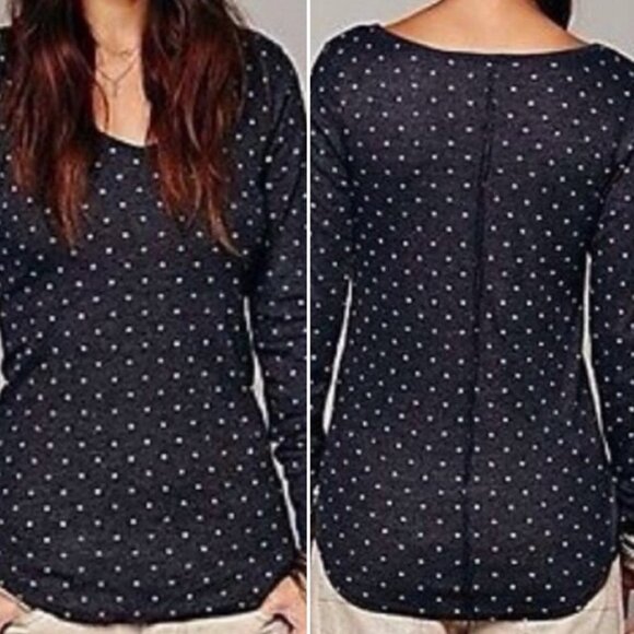 Free People Printed Thermal Desperate Polka Dot Waffle Knit Size Small Bohemian - Picture 12 of 14